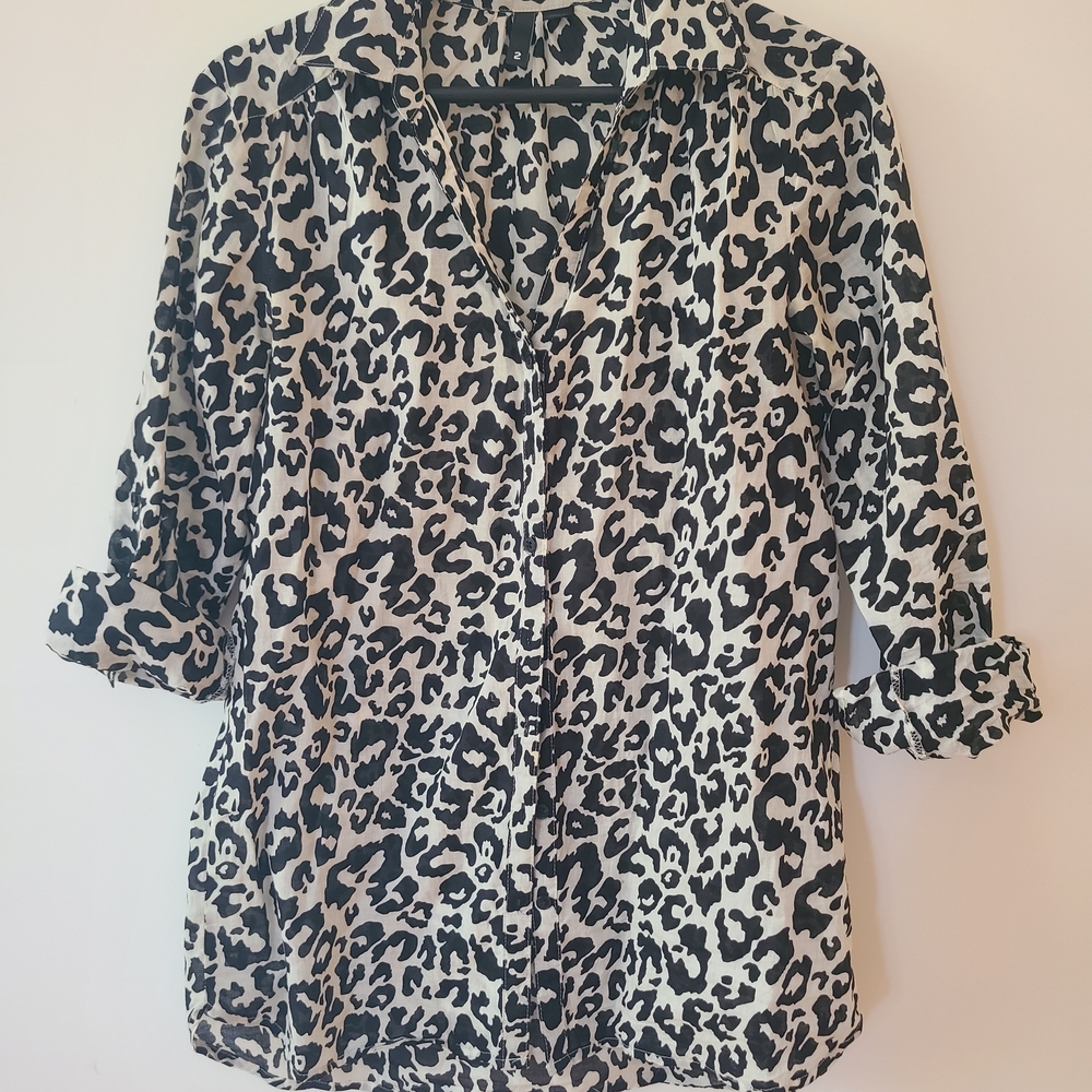 H&M Black and White Leopard Print Button-Down Shirt